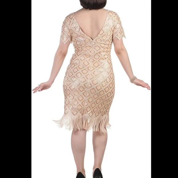 Verty Gold Silver Sequins VintageInspired Dimond Shape Fringe Flapper Dress S/M?