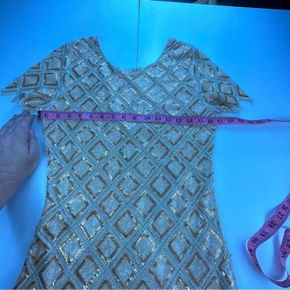 Verty Gold Silver Sequins VintageInspired Dimond Shape Fringe Flapper Dress S/M?