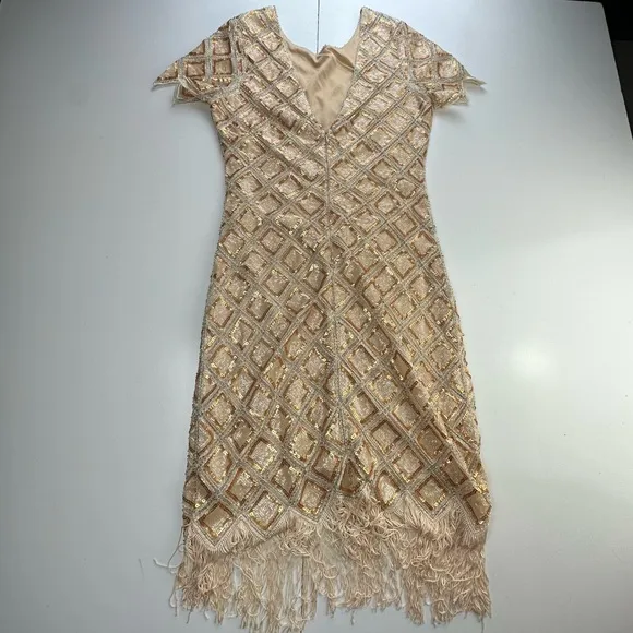 Verty Gold Silver Sequins VintageInspired Dimond Shape Fringe Flapper Dress S/M?