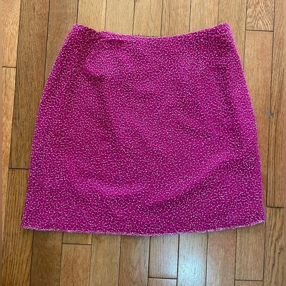 Vintage 90s CACHE hot pink beaded mini skirt