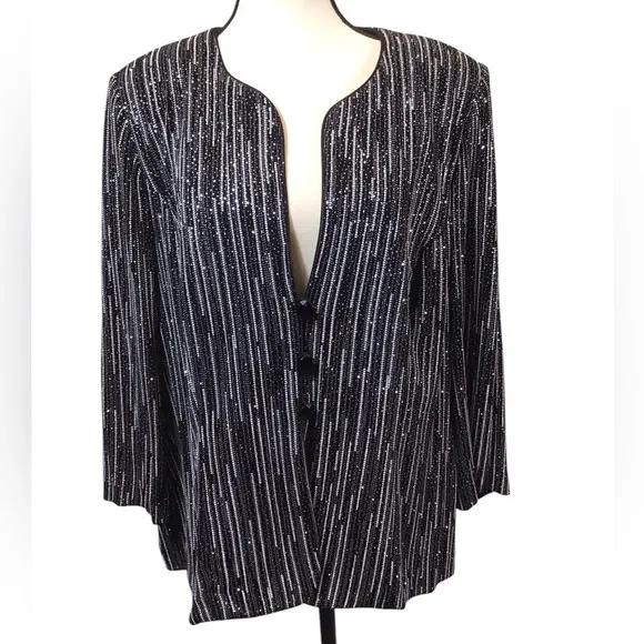 Vintage Alex Evenings Womens Blazer Size 1X Jacket Collarless Metallic Glitter