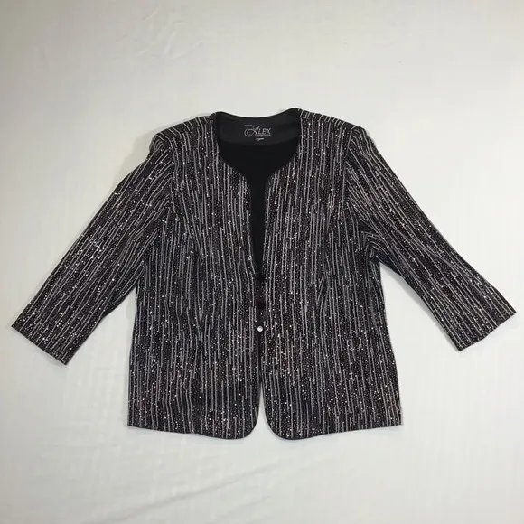 Vintage Alex Evenings Womens Blazer Size 1X Jacket Collarless Metallic Glitter