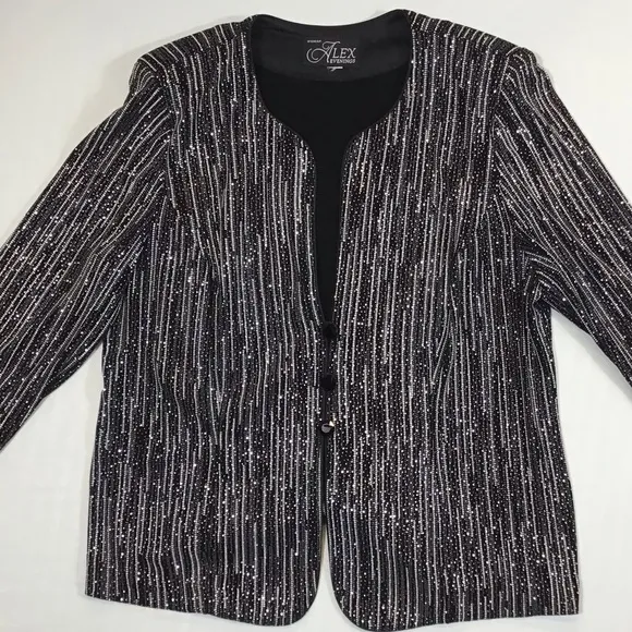 Vintage Alex Evenings Womens Blazer Size 1X Jacket Collarless Metallic Glitter