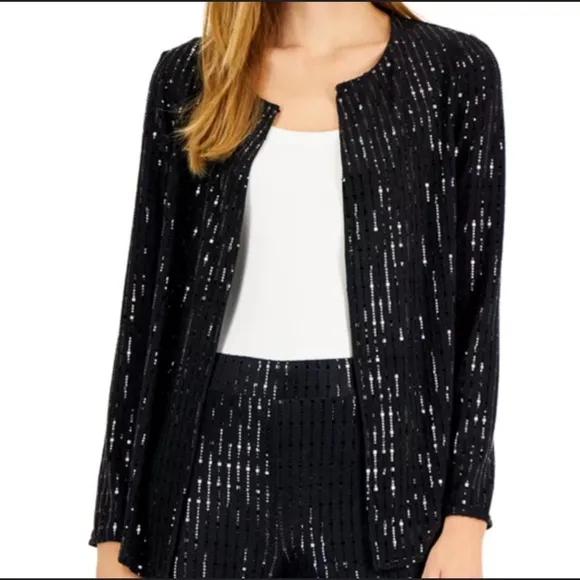 Vintage Alex Evenings Womens Blazer Size 1X Jacket Collarless Metallic Glitter