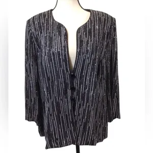 Vintage Alex Evenings Womens Blazer Size 1X Jacket Collarless Metallic Glitter