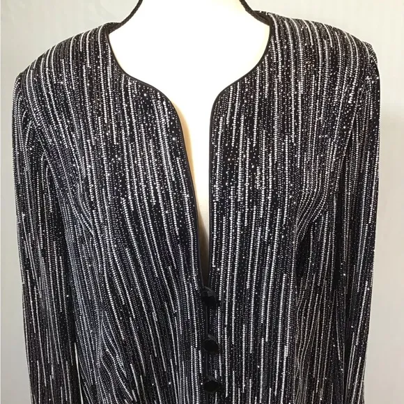 Vintage Alex Evenings Womens Blazer Size 1X Jacket Collarless Metallic Glitter