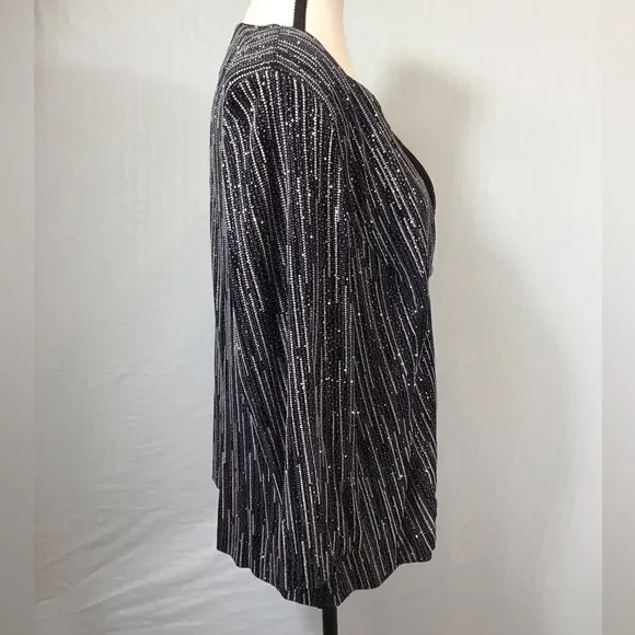 Vintage Alex Evenings Womens Blazer Size 1X Jacket Collarless Metallic Glitter