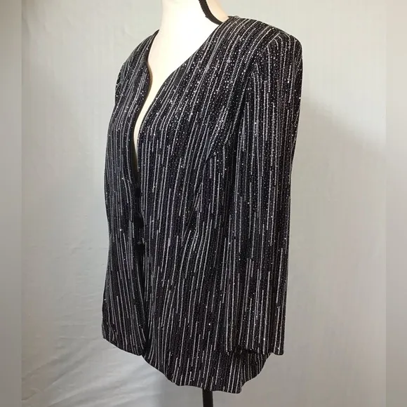 Vintage Alex Evenings Womens Blazer Size 1X Jacket Collarless Metallic Glitter