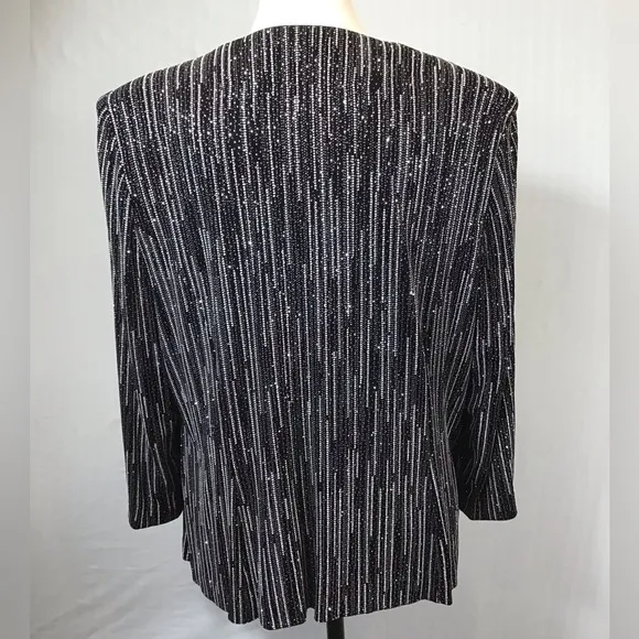Vintage Alex Evenings Womens Blazer Size 1X Jacket Collarless Metallic Glitter