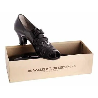 Vintage Womens Shoes Oxfords 1930s Black Patent/Mesh/Peeptoe Sz 7 Orig Box