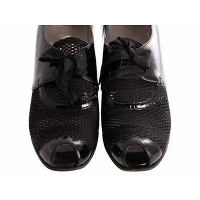 Vintage Womens Shoes Oxfords 1930s Black Patent/Mesh/Peeptoe Sz 7 Orig Box