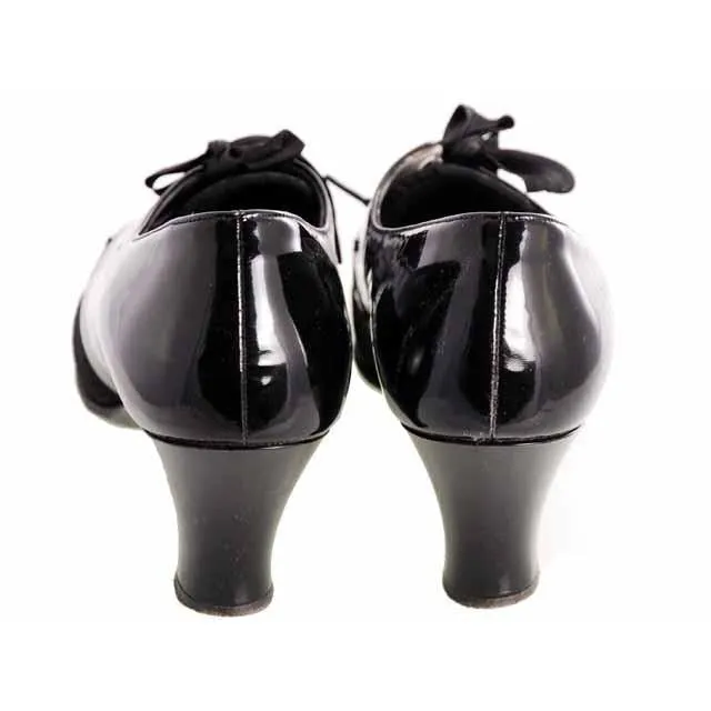 Vintage Womens Shoes Oxfords 1930s Black Patent/Mesh/Peeptoe Sz 7 Orig Box