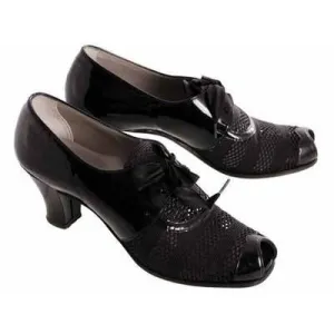 Vintage Womens Shoes Oxfords 1930s Black Patent/Mesh/Peeptoe Sz 7 Orig Box
