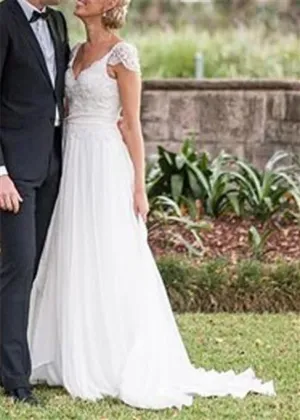 Wedding dress, Lace Chiffon Bridal Gown with Sash