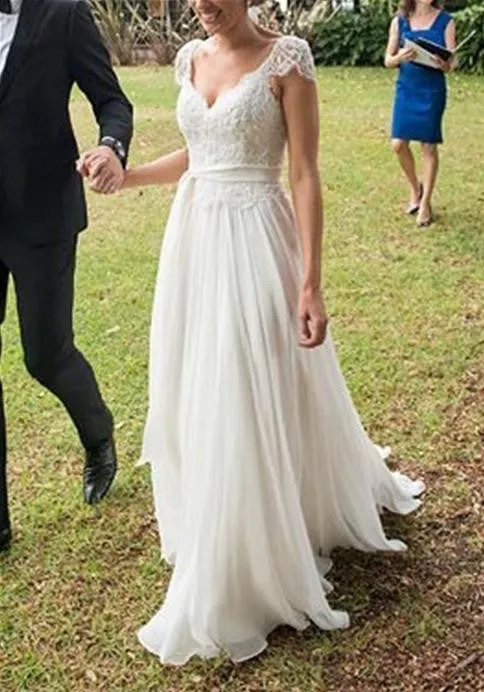 Wedding dress, Lace Chiffon Bridal Gown with Sash
