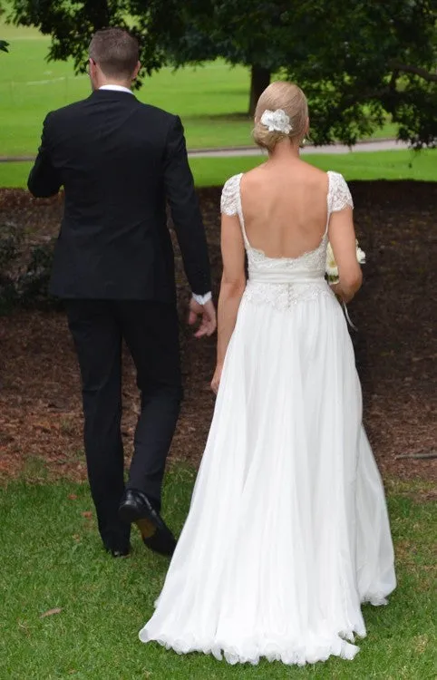 Wedding dress, Lace Chiffon Bridal Gown with Sash