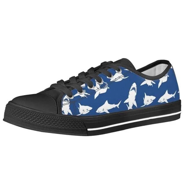 White & Black Sneakers: Shark Print