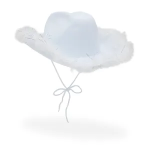 White Cowboy Hat With Feathers For Women Men Fluffy Halloween
