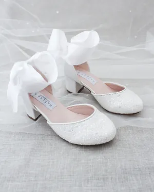 White Rock Glitter Kids Block Heel with Wrapped Satin Tie