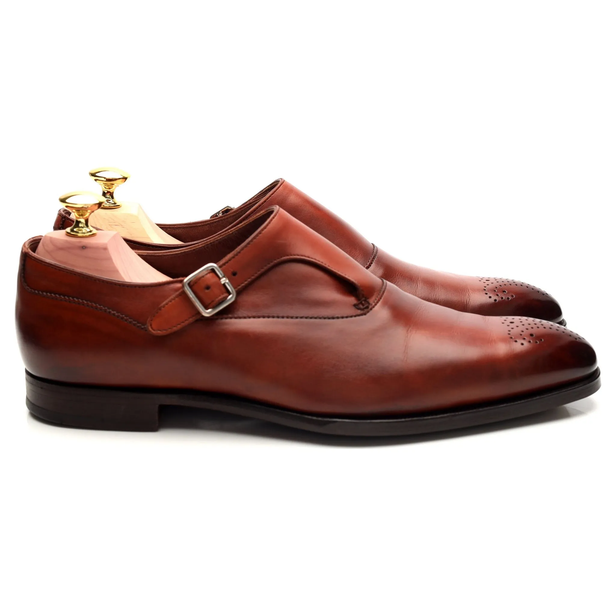 'Winston' Tan Brown Leather Monk Strap UK 7 E