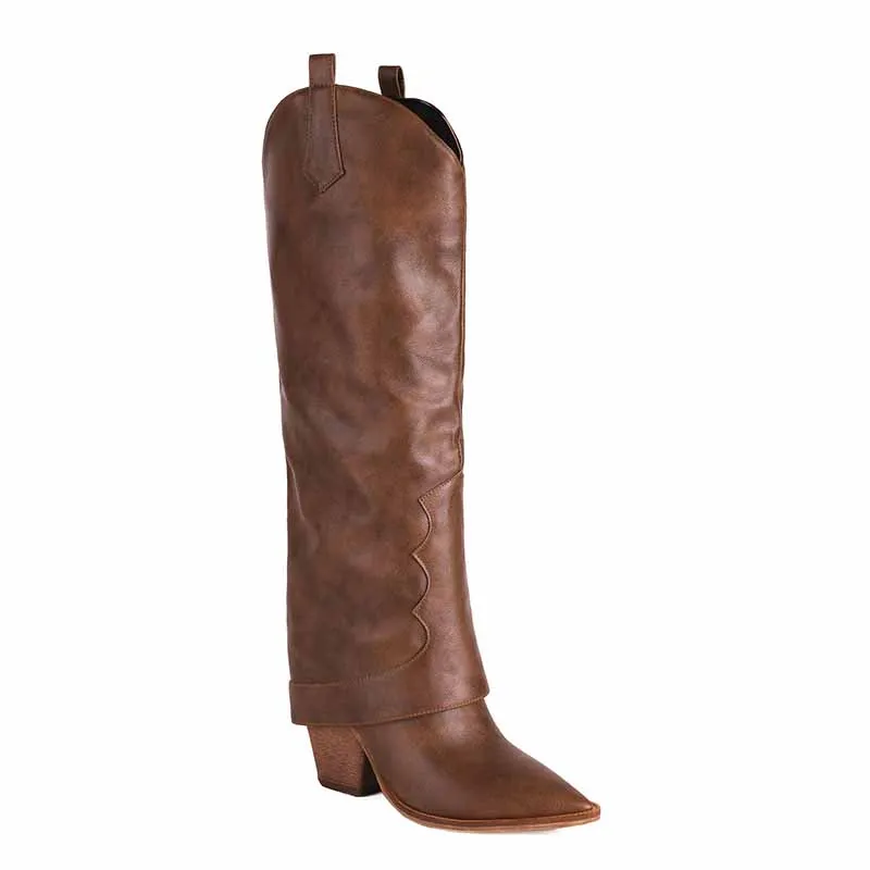 Women Basic Cowboy Boots in Black and Brown Color