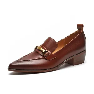 Women Chunky Heel Cow Leather Oxfords British Style Pumps