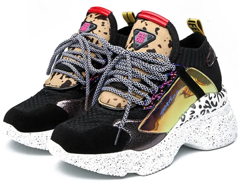 Women Chunky Sneakers Knit Thick Soled Increased Women's Sneaker  Breathable Woman Shoes Lady Footwear Plus Size