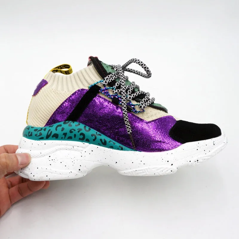 Women Chunky Sneakers Knit Thick Soled Increased Women's Sneaker  Breathable Woman Shoes Lady Footwear Plus Size