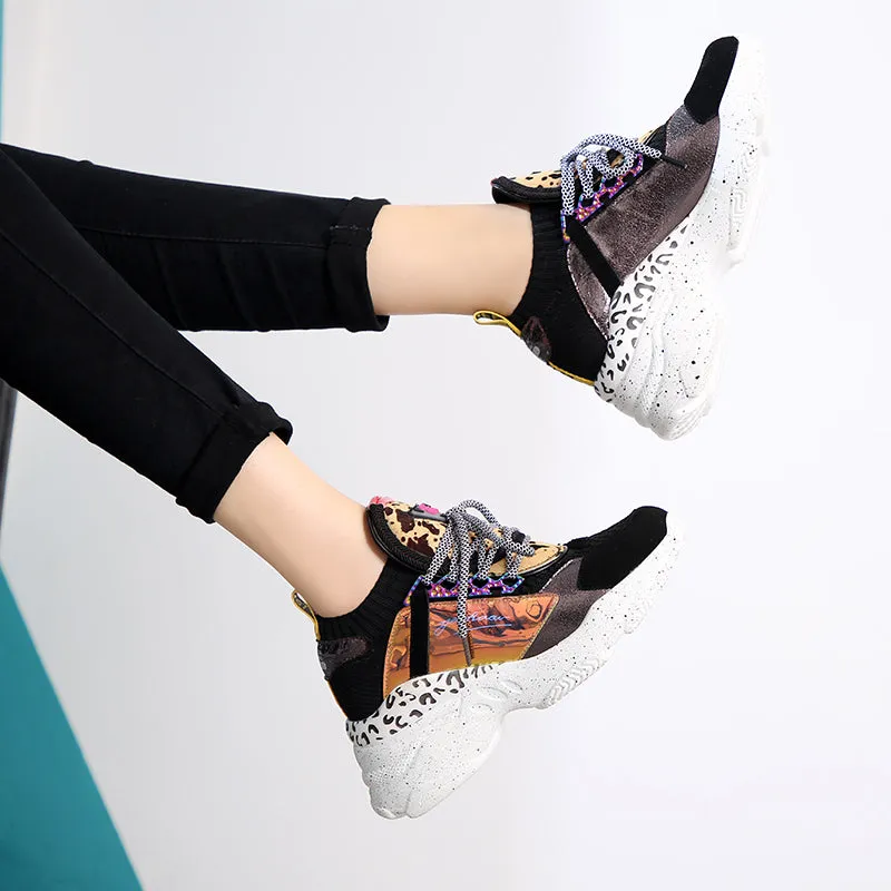 Women Chunky Sneakers Knit Thick Soled Increased Women's Sneaker  Breathable Woman Shoes Lady Footwear Plus Size