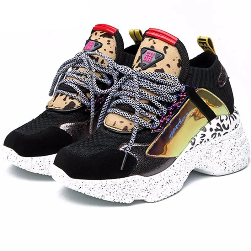 Women Chunky Sneakers Knit Thick Soled Increased Women's Sneaker  Breathable Woman Shoes Lady Footwear Plus Size