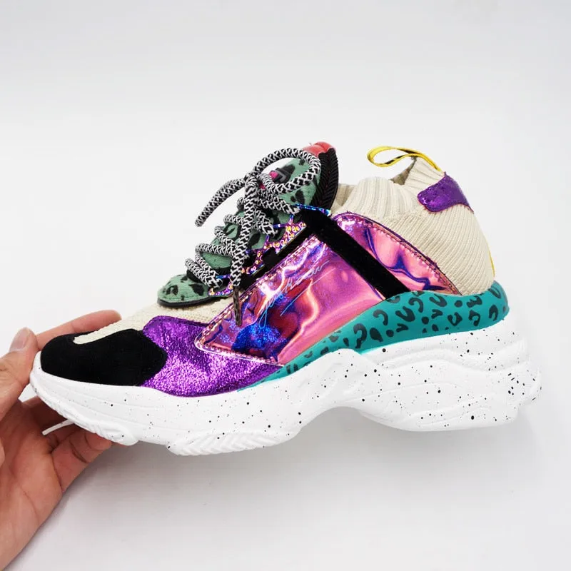 Women Chunky Sneakers Knit Thick Soled Increased Women's Sneaker  Breathable Woman Shoes Lady Footwear Plus Size