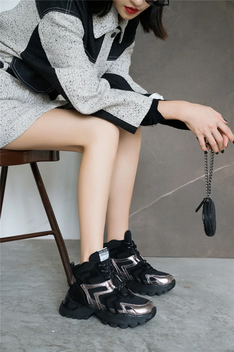 Women  Flat Platform Lace-up Casual Daddy Shoes