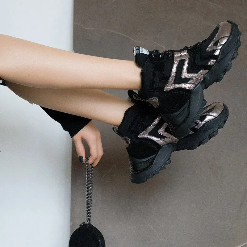 Women  Flat Platform Lace-up Casual Daddy Shoes