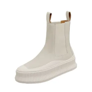 Women Flat Real Leather Round Toe Platform Ankle Boots