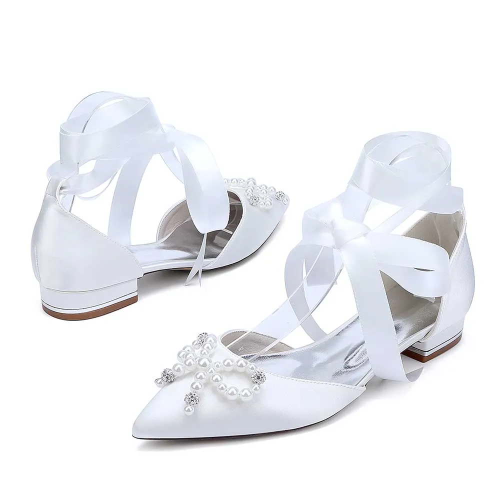 Women Flat Shoes Ankle Strap With Bow Tie Bridal Sandals With Preals Wedding Flats