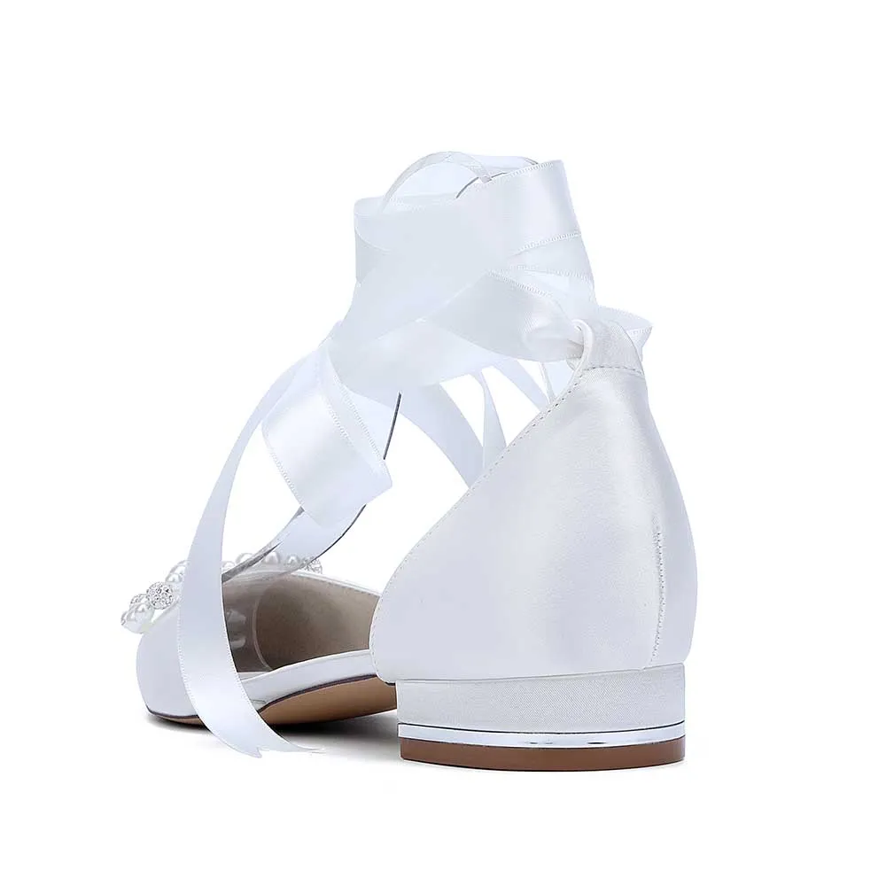Women Flat Shoes Ankle Strap With Bow Tie Bridal Sandals With Preals Wedding Flats