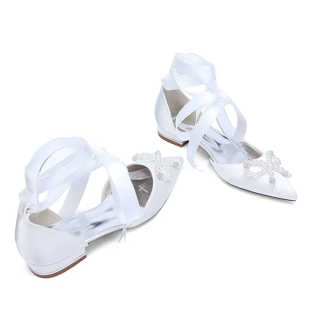Women Flat Shoes Ankle Strap With Bow Tie Bridal Sandals With Preals Wedding Flats