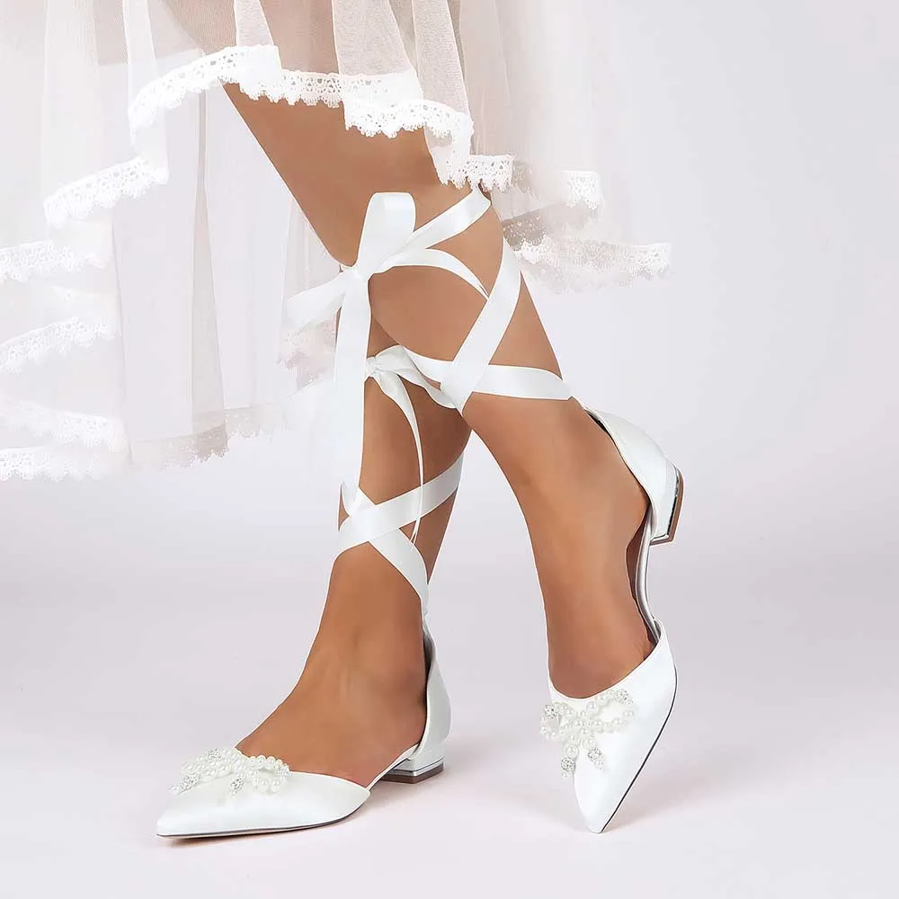 Women Flat Shoes Ankle Strap With Bow Tie Bridal Sandals With Preals Wedding Flats