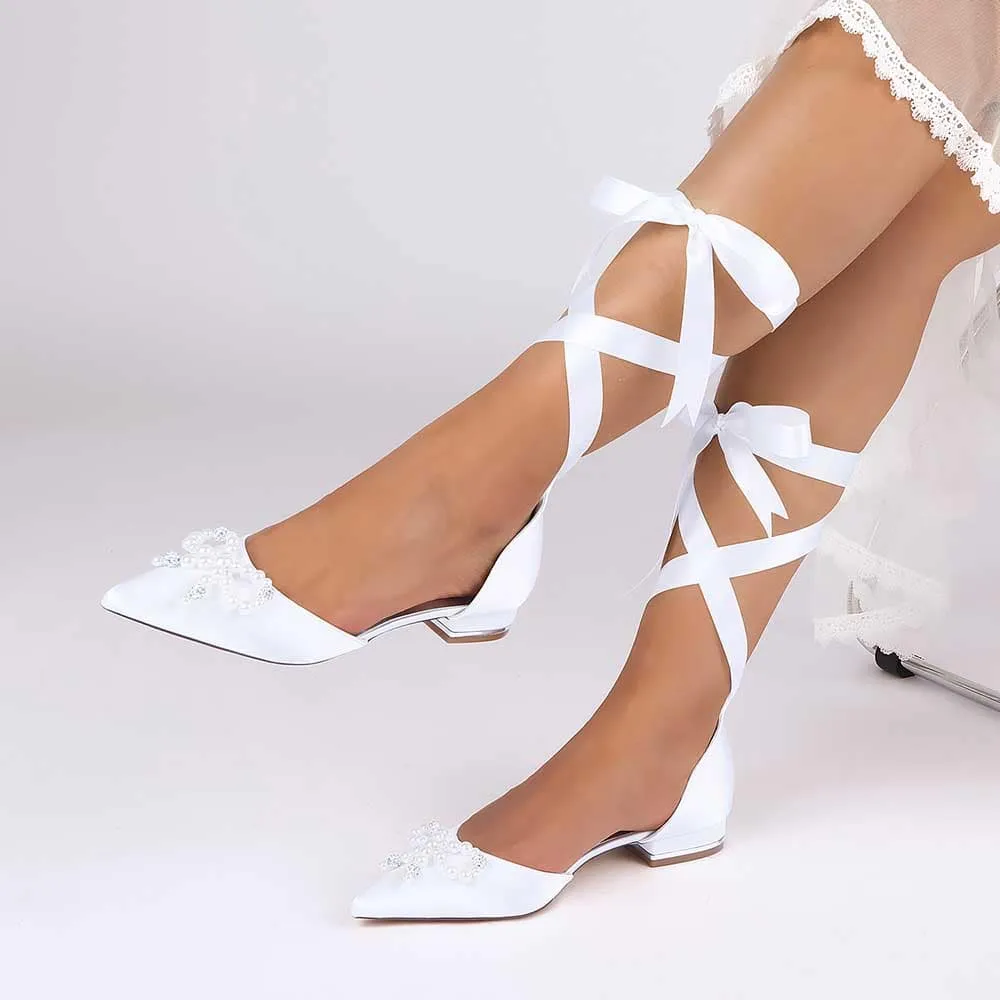 Women Flat Shoes Ankle Strap With Bow Tie Bridal Sandals With Preals Wedding Flats