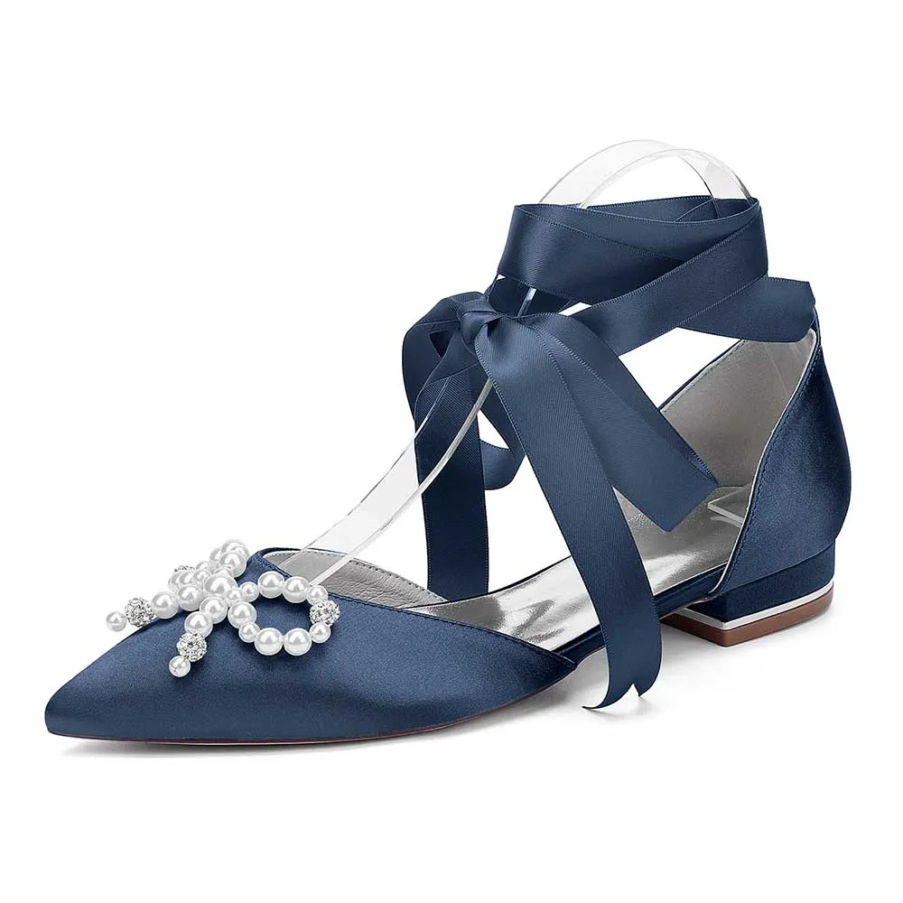 Women Flat Shoes Ankle Strap With Bow Tie Bridal Sandals With Preals Wedding Flats