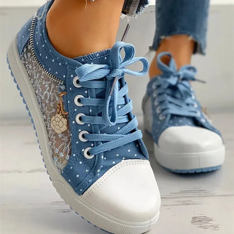 Women Shoes Fashion Summer Casual Shoes Cutouts Lace Canvas Hollow Breathable Platform Flat Shoes Woman Sneakers