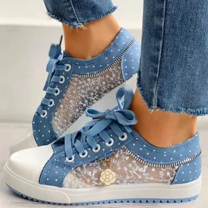 Women Shoes Fashion Summer Casual Shoes Cutouts Lace Canvas Hollow Breathable Platform Flat Shoes Woman Sneakers