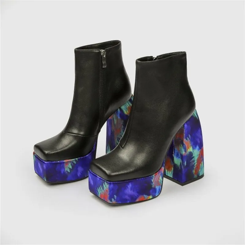 Women Side Zipper Heels Square Toe Boot Party NightClub Shoes Plus Size