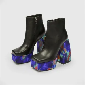 Women Side Zipper Heels Square Toe Boot Party NightClub Shoes Plus Size