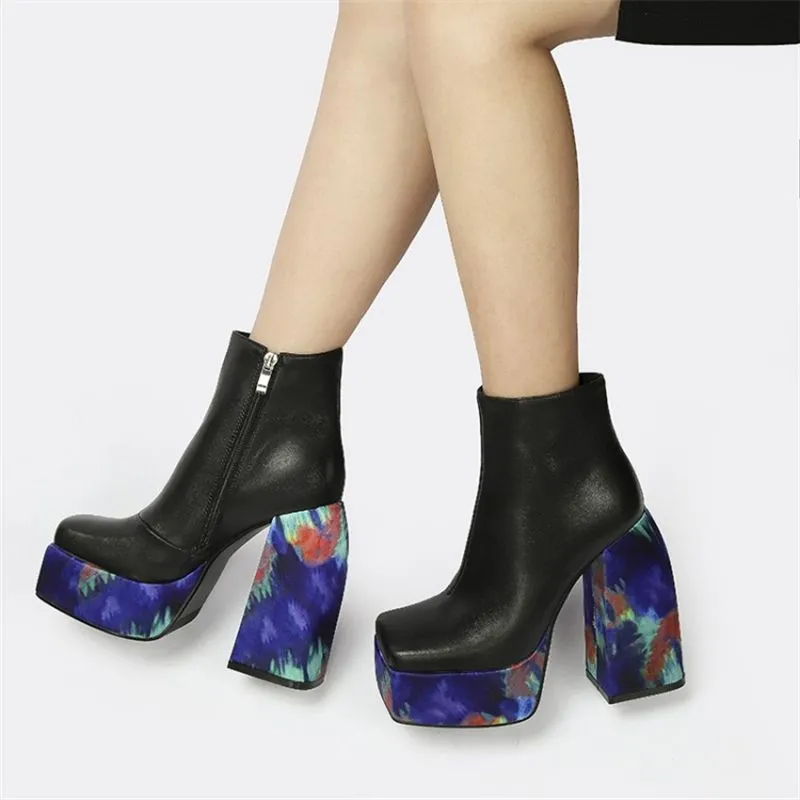 Women Side Zipper Heels Square Toe Boot Party NightClub Shoes Plus Size