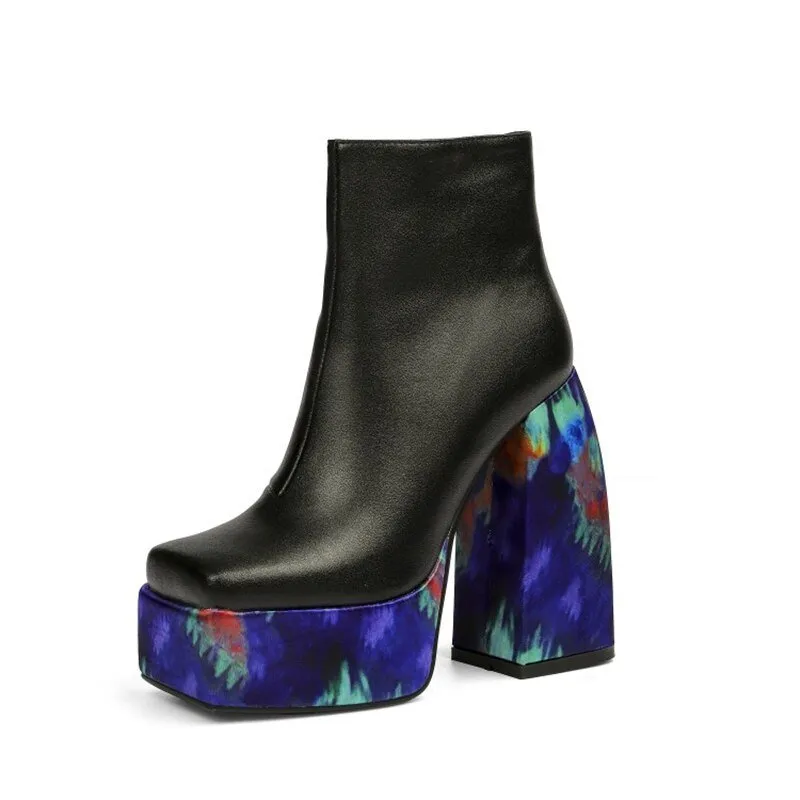 Women Side Zipper Heels Square Toe Boot Party NightClub Shoes Plus Size