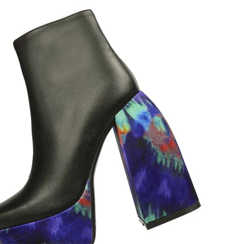 Women Side Zipper Heels Square Toe Boot Party NightClub Shoes Plus Size