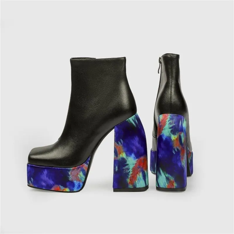 Women Side Zipper Heels Square Toe Boot Party NightClub Shoes Plus Size