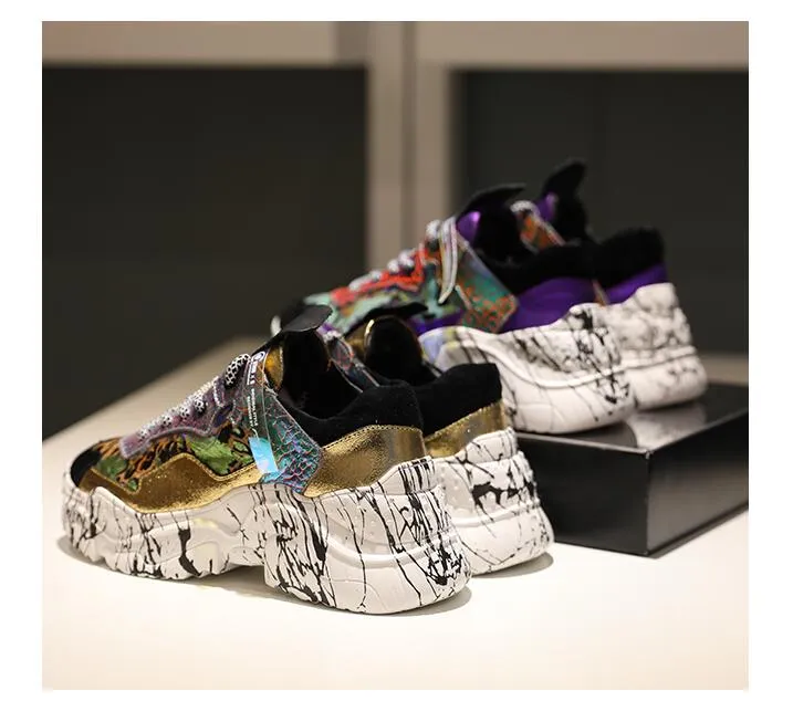 Women Trendy Chunky Dad Shoe Laces Platform Shoes New Color Matching Camouflage Sneakers Chaussures