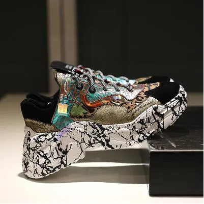 Women Trendy Chunky Dad Shoe Laces Platform Shoes New Color Matching Camouflage Sneakers Chaussures